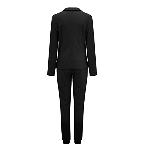 AMhomely Women's Two-Piece Suit Set Plain Trouser Suit Long Sleeve Notched No Button Blazer Jacket + Suit Pants Solid Work Business Office Casual Smart Outfits Sets Uniform UK Black XL