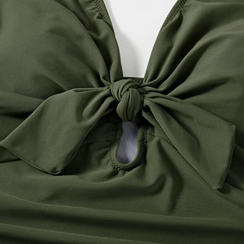 DOULAFASS Tie Knotted Swimming Costume Women Tummy Control Push Up Swimsuit Halter V Neck Padded One Piece Swimwear