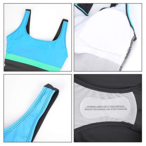 Womens One Piece Swimsuit Tummy Control Swimming Costume Slimming Monokini Push Up Swimwear Splicing Striped Sports Scoopback Bathing Suit with Removable Foam Cups Athletic Padded Swimsuits