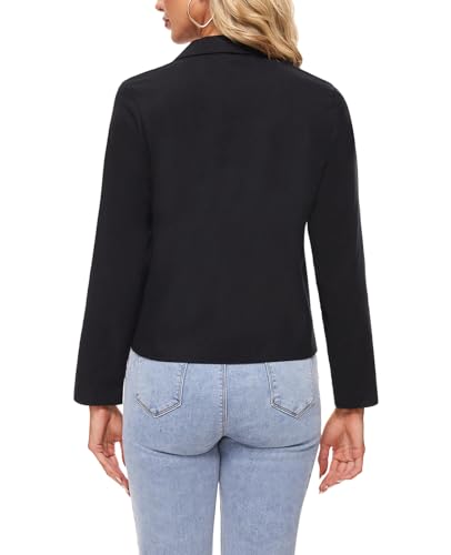 MINTLIMIT Linen Women Black Blazer with 2 Buttons Stylish Comfortable Casual Workwear (Black XL)
