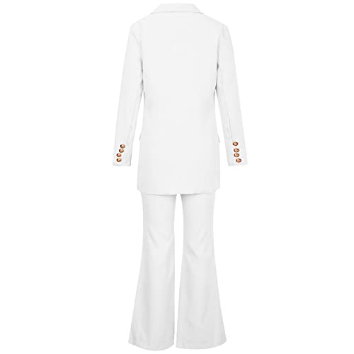 Women's Two-Piece Suit Set Plain Trouser Suit Long Sleeve Notched Double Breasted Blazer Jacket + Bootcut Suit Pants Solid Work Business Office Casual Smart Suit Sets Ladies UK Clearance White
