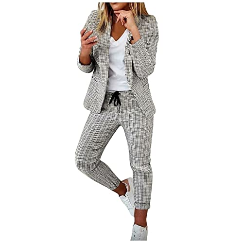 AMhomely Women's Suits & Blazers 2 Piece Casual Outfits Work Pant Suit Business Jacket Office Ladies Suits Sets Slim Fit Trouser Blazers High Waisted Work Pants Professional Blazers Suit
