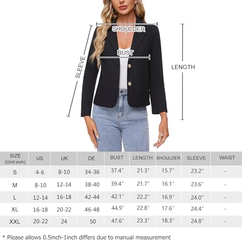 MINTLIMIT Linen Women Black Blazer with 2 Buttons Stylish Comfortable Casual Workwear (Black XL)