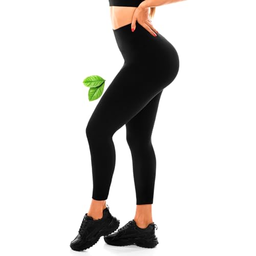 SINOPHANT High Waisted Leggings by Recycled Material for Women，Black Tummy Control Leggings for Workout Gym Yoga SM