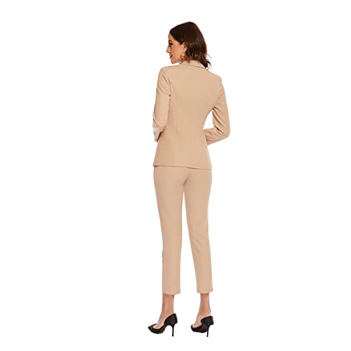 MODFUL Women Classic Business 2-Piece Suit Office Elegant Tailored Blazer Casual Trouser-Suit, Apricot-XS