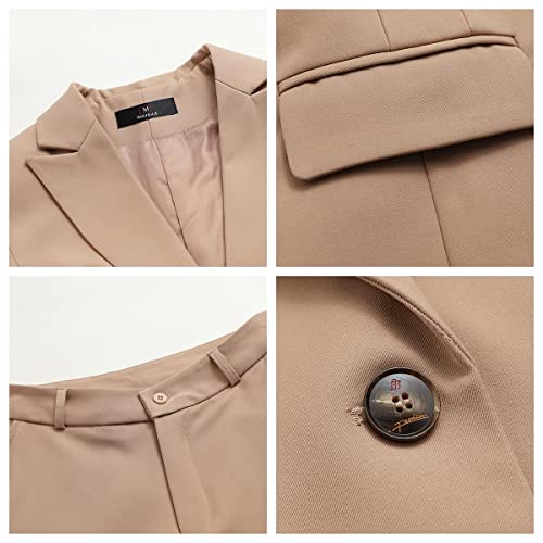 MODFUL Women Classic Business 2-Piece Suit Office Elegant Tailored Blazer Casual Trouser-Suit, Apricot-XS