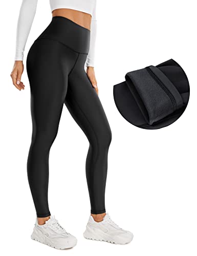 CRZ YOGA Women's Thermal Fleece Lined Leggings Winter High Waist Thick Yoga Pants Full Length Gym Workout Tights - 28 Inches Black 10