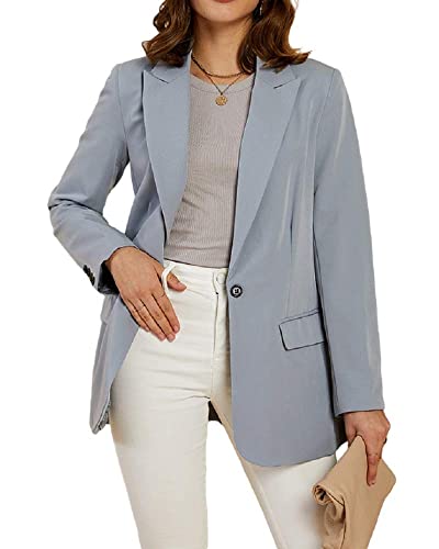 Cicy Bell Women's Casual Blazer Long Sleeve Open Front Work Office Jacket with Pockets Grey XL