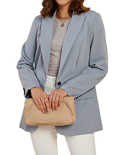 Cicy Bell Women's Casual Blazer Long Sleeve Open Front Work Office Jacket with Pockets Grey XL