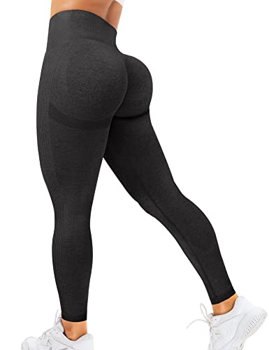 ZAAYO Gym Leggings Seamless for Women Scrunch Bums Leggings High Waist Sport Leggings Seamless for Yoga Gym Workout Fitness Black L