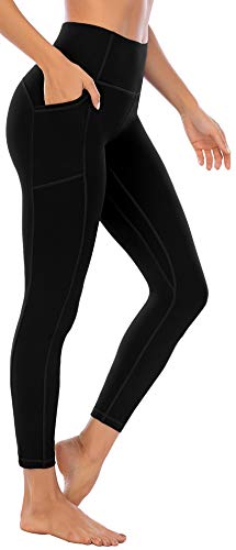 OVRUNS High Waist Gym Leggings for Women Yoga Pants with Pockets Workout Running Compression Leggings for Women - Black - XL