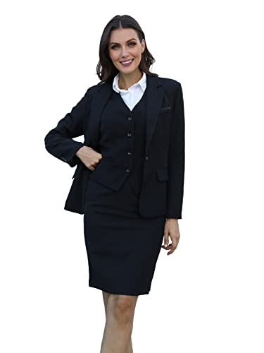 V VOCNI Women's Fully Lined 4 Button V-Neck Economy Dressy Suit Vest Waistcoat,Black,UK S (Fit Bust 33.5"-35.4")-Tag XL