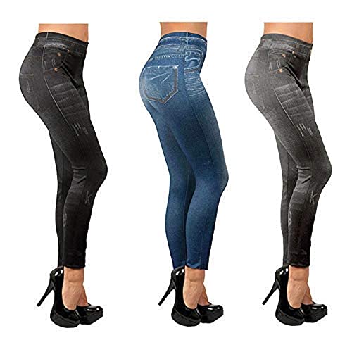 ShopINess Slim Jeggings, Pack of 3 (1Blue, 1grey, 1black) (L/XL). Size 38 to 42 (EU). Tight Pattern.