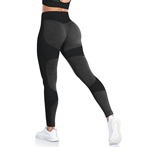 ShinyStar Women's Seamless High Waisted Yoga Leggings Stretch Gym Workout Running Leggings Black L