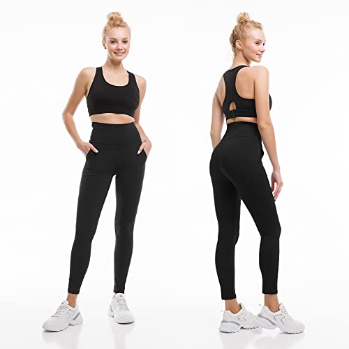 SINOPHANT High Waisted Leggings with Pockets for Women, Buttery Soft Elastic Opaque Tummy Control Stretchy Yoga Pants Trousers(#1 Black,L-XL