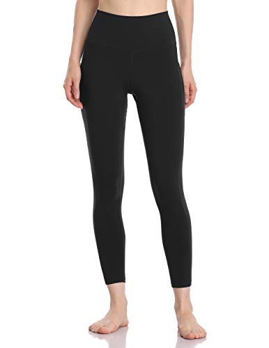 Colorfulkoala Women's High Waisted Tummy Control Workout Leggings 7/8 Length Yoga Pants with Pockets (S, Black)
