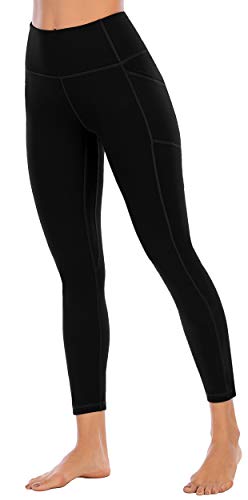 OVRUNS High Waist Gym Leggings for Women Yoga Pants with Pockets Workout Running Compression Leggings for Women - Black - XL