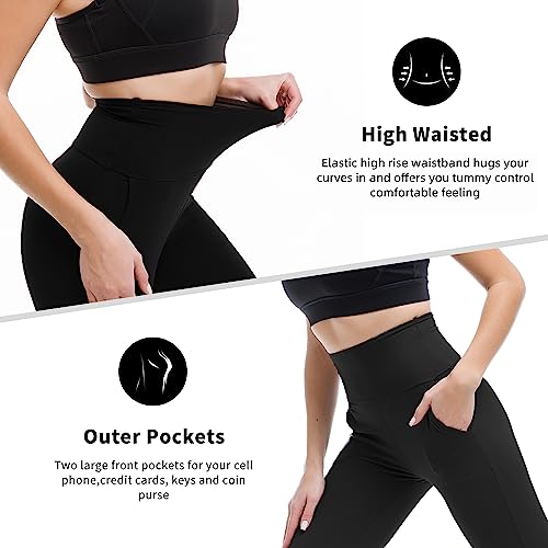 SINOPHANT High Waisted Leggings with Pockets for Women, Buttery Soft Elastic Opaque Tummy Control Stretchy Yoga Pants Trousers(#1 Black,L-XL