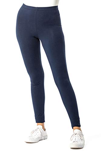 Roman Originals Stretch Leggings for Women UK Ladies Yoga Pants Gym Fitness Trousers Cotton High Waisted Pull On Elasticated Waist Smart Casual Tummy Control Thick Shapewear - Navy - Size 18