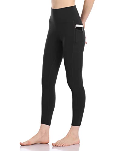 Colorfulkoala Women's High Waisted Tummy Control Workout Leggings 7/8 Length Yoga Pants with Pockets (S, Black)