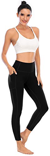 OVRUNS High Waist Gym Leggings for Women Yoga Pants with Pockets Workout Running Compression Leggings for Women - Black - XL