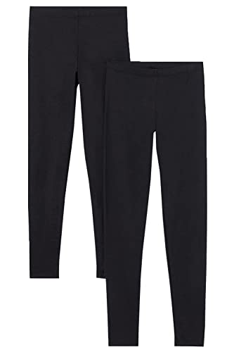 Ladies 2 Pack Cotton Lycra Plain Stretchy Soft Ankle Length Leggings Gym Yoga Pants Elasticated Waist (20-22 UK, Black)