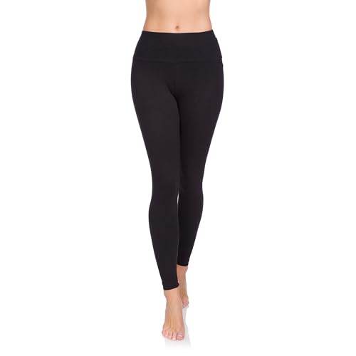 SOFTSAIL High Waisted Womens Leggings Tummy Control Soft Cotton Pants LWP, Black, 14