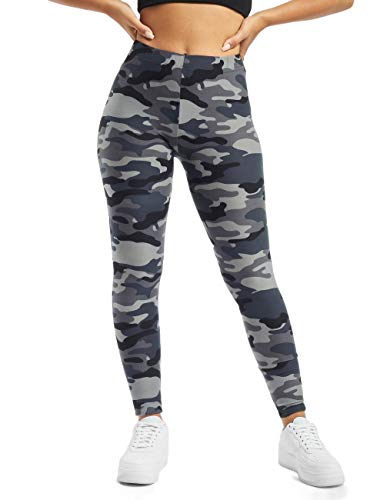 Urban Classics Women's Camouflage Leggings Comfortable Sport Pants, Stretchy Workout Trousers with Military Print, Regular Skinny Fit, Dark Camo, M