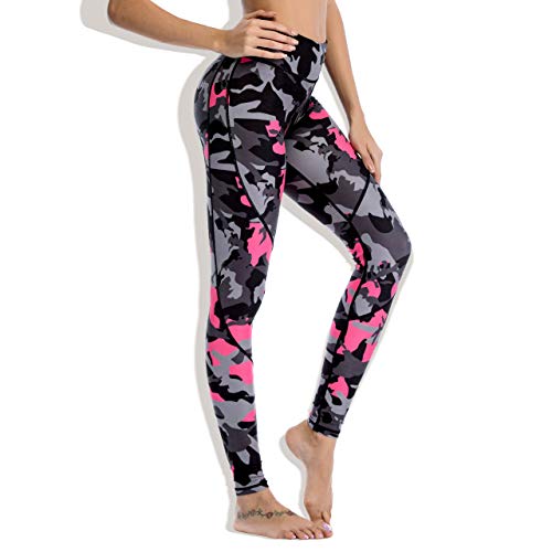 Chisportate Spalding Capri Leggings for Women Pink Camouflage Pattern Printed Training Athlete Gym Exercise Pants, XL