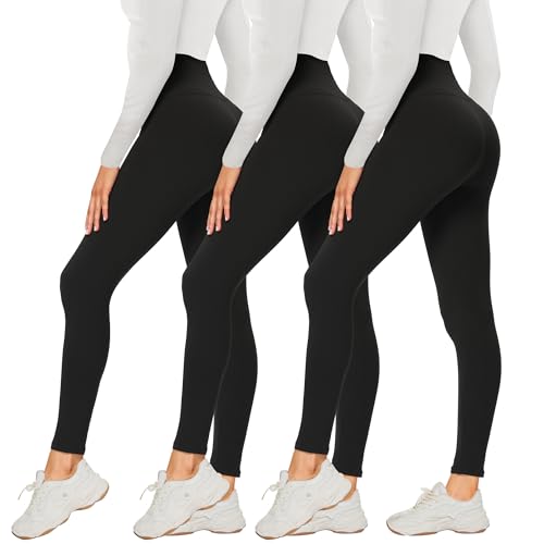 DDOBB 3 Pack Leggings for Women High Waisted Black Leggings Tummy Control Stretchy Pants Trousers for Gym Fitness Yoga Running Regular&Plus Size