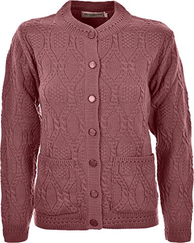 Beaumonde Womens Knitted Cardigan Crew Neck Button Closure (14/16, Dusky Pink)