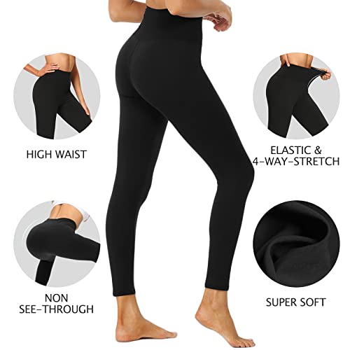 DDOBB Leggings for Women High Waisted Black Leggings Tummy Control Stretchy Pants Trousers for Gym Yoga Running Sport Regular&Plus Size(A-Black, S-M)