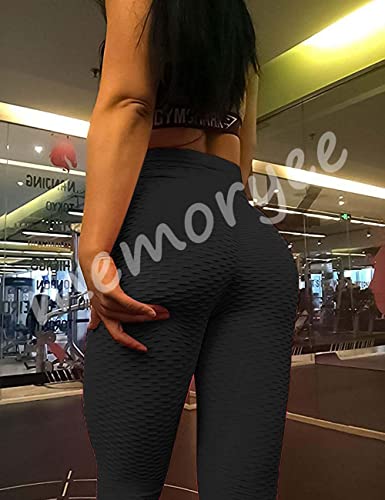 Memoryee Women's Honeycomb Waffle Leggings Ruched Butt Lift High Waisted Chic Sport Tummy Control Plus Size Workout Gym Yoga Stretchy Pants/Black/M