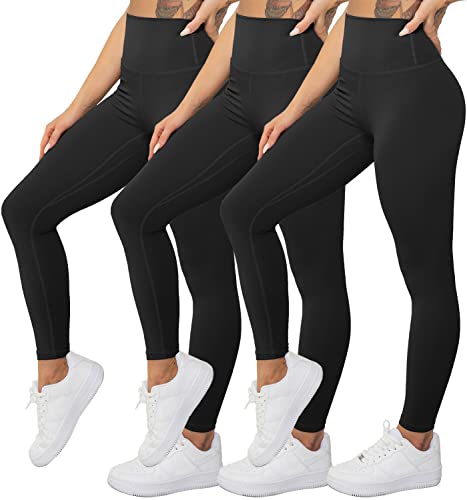 HOPLYNN High Waisted Leggings for Women Workout Running Butt Lift Compression Pants Soft Elastic Opaque Tummy Control Leggings Gym Yoga 3Black XL
