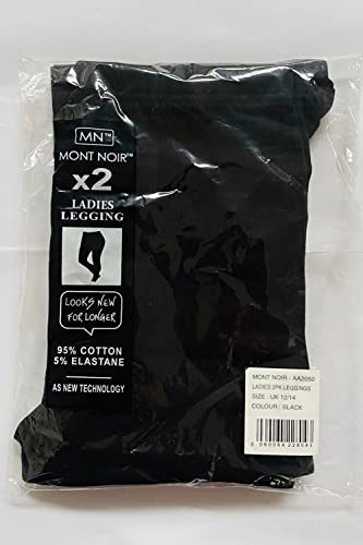 Ladies 2 Pack Cotton Lycra Plain Stretchy Soft Ankle Length Leggings Gym Yoga Pants Elasticated Waist (20-22 UK, Black)