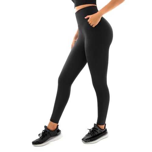 Sanpetix Leggings for Women, High Waist Gym Leggings with Pocket Black 1 Pack SM