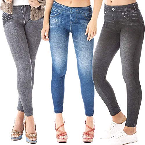 ShopINess Slim Jeggings, Pack of 3 (1Blue, 1grey, 1black) (L/XL). Size 38 to 42 (EU). Tight Pattern.