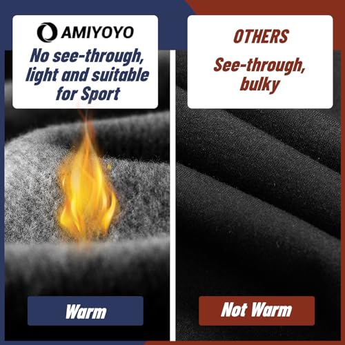 AMIYOYO Thermal Leggings Women with Pockets High Waist Fleece Lined Leggings Warm Winter Fur Yoga Pants Tummy Control Trousers Soft Stretchy Tights Workout Yoga Gym Running(Black,S-M)