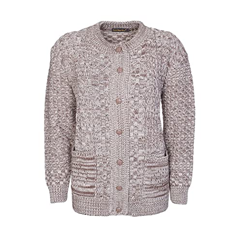 Pretty Attitude Women Winter Chunky Cable Knit Ladies Long Sleeve Aran Crew Neck Warm Cardigan (Mix Beige Aran Bw, 14)
