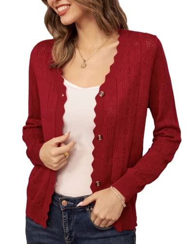 GRACE KARIN Autumn Summer Cropped Knitted Cardigan for Women Elegant V-Neck Elastic Party Prom Bolero Dark Red XL