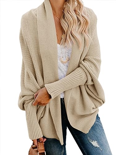 YBENLOVER Women's Oversize Batwing Sleeve Open Braid Chunky Knitted Cardigan (XL, Khaki)