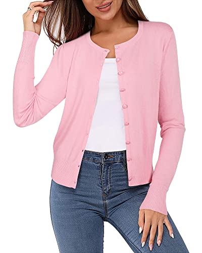 VOTEPRETTY Cardigans for Women UK Lightweight Ladies Cardigan Short Summer Jersey Top Sweater(Pink,S)