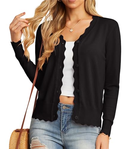 GRECERELLE Knitted Cardigan Women Cardigans V Neck Long Sleeve Knit Jumpers Knitted Cardigans for Women UK (Black, L)