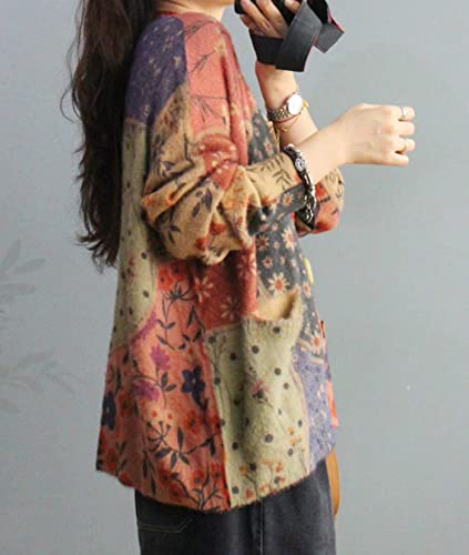 YESNO Women Cardigans Knitted Graphic Long Sleeve Jumpers V-Neck Button Sweaters Tops with Pockets XL S01TYP3UK CR119