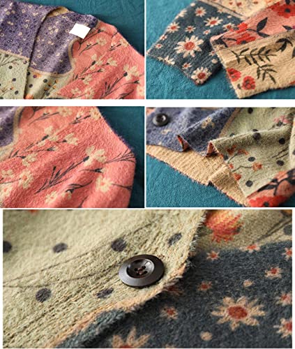 YESNO Women Cardigans Knitted Graphic Long Sleeve Jumpers V-Neck Button Sweaters Tops with Pockets XL S01TYP3UK CR119