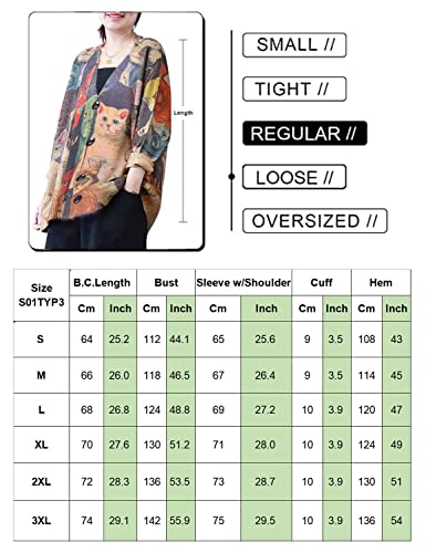 YESNO Women Cardigans Knitted Graphic Long Sleeve Jumpers V-Neck Button Sweaters Tops with Pockets XL S01TYP3UK CR119