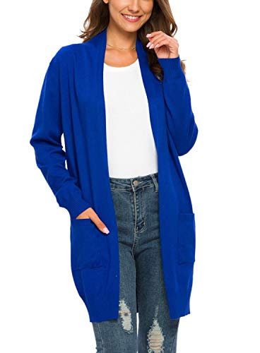 PCEAIIH Women's Long Sleeve Open Front Knit Cardigan Sweaters with Pockets (XL, Royal Blue)