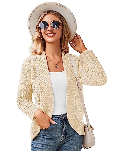 GRACE KARIN Ladies Long Sleeve Open Front Lightweight Knitted Cardigan Casual High Stretchy Cardigan Apricot XL