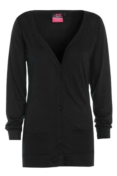 pretty attitude Ladies Womens Plain Long Sleeve V Neck Button Up Pocket Boyfriend Cardigan Shrug Summer Top (as8, Numeric, Numeric_16, Numeric_18, Regular, Regular, Black, X-Large)