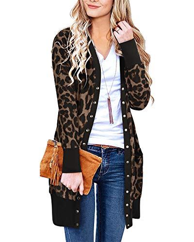 II ININ Women Cardigans for Women UK Leopard Print Ladies Long Cardigan Fall Lightweight Knit Cardigan Leopard01